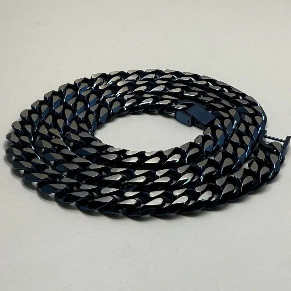Men’s Solid Stainless Steel And Blue Ion Playing Chain Necklace 24”  109.57g